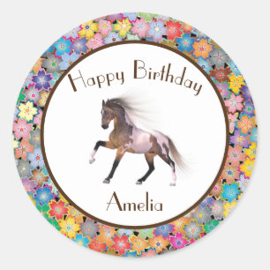 Sticker Rond Paint Horse Joyeux Anniversaire Personnalisé