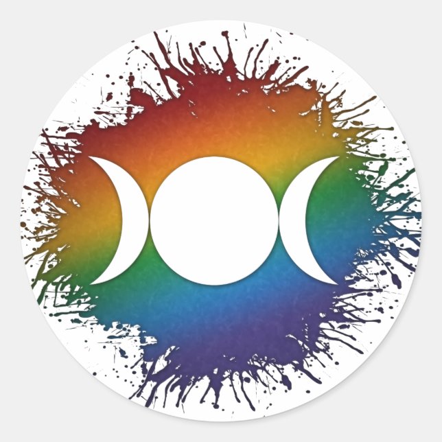 Sticker Rond Paint Splatz LGBTQ Rainbow Triple Goddess Moon (Devant)