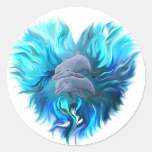 Sticker Rond Paire de dauphins
