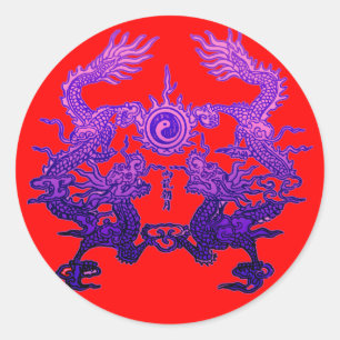 Sticker Rond Paire de dragons violets sur les cadeaux et les vê