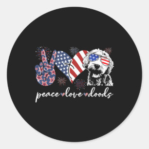 Sticker Rond Paix Amour Doods Goldendoodle Drapeau Usa Doodle 4