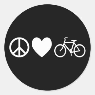 Sticker Rond Paix Amour et Bicyclettes