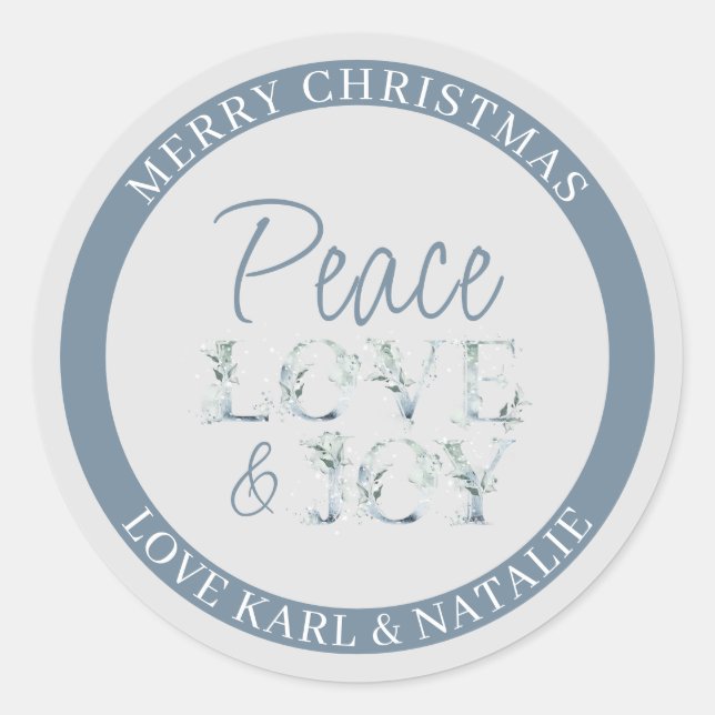 Sticker Rond Paix Amour et Joie aquarelle Lettres Noël (Devant)