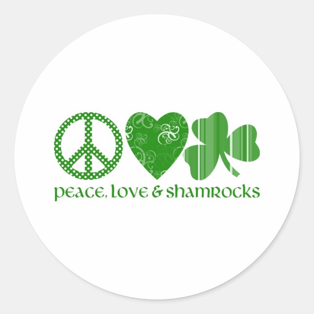 Sticker Rond Paix, Amour et Shamrocks (Devant)