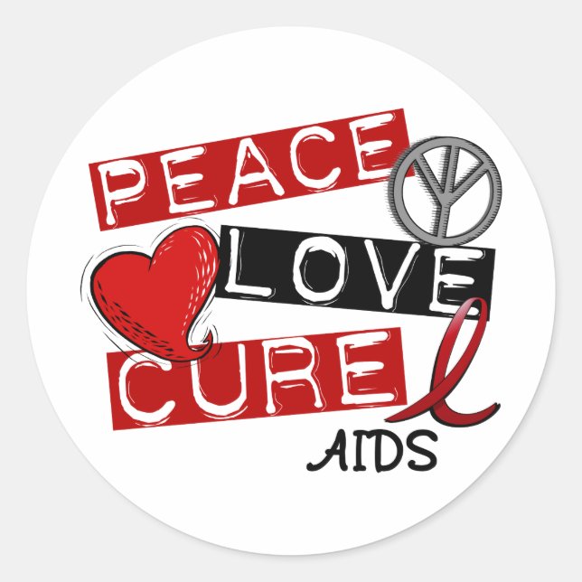 Sticker Rond Paix, amour, guérison SIDA (Devant)