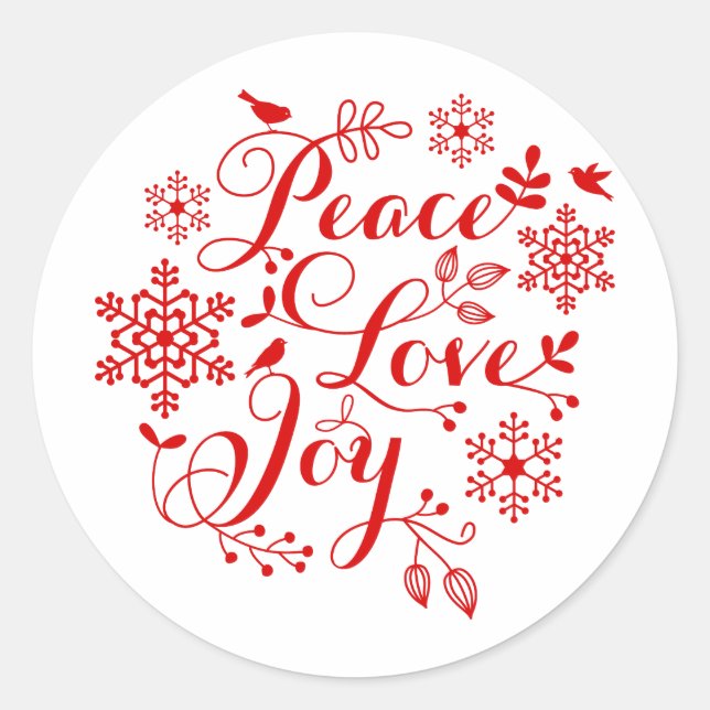 Sticker Rond Paix, Amour, Joie, Joyeux Noël (Devant)