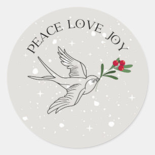 Sticker Rond PAIX AMOUR JOIE Noël Fêtes Baies rouges