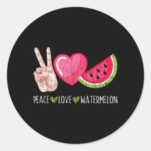 Sticker Rond Paix Amour Pastèque Drôle Été Amateur de Fruits