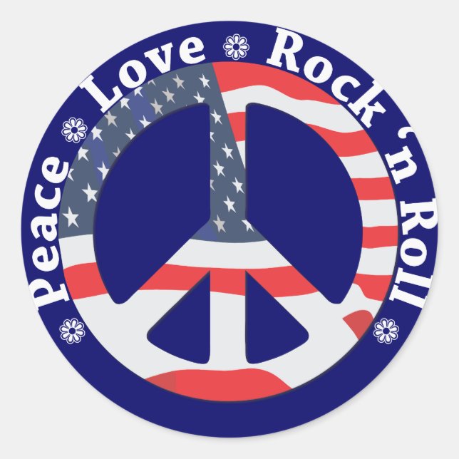 Sticker Rond Paix, Amour, Rock n Roll (Devant)