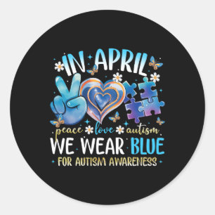 Sticker Rond Paix Amour Sensibilisation à l'autisme En Avril No