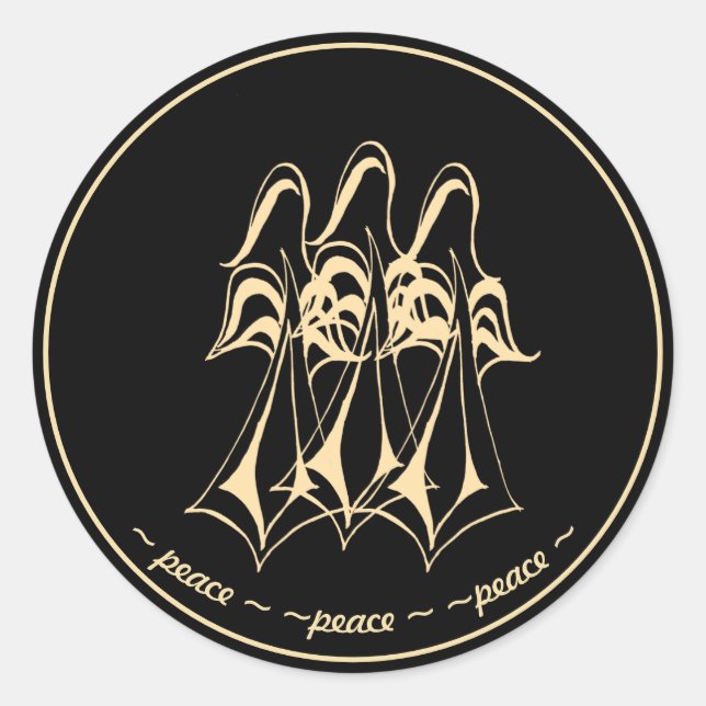 Sticker Rond Paix ! Angel | Or noir (Devant)