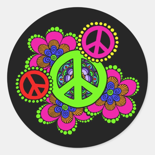 Sticker Rond Paix avec l'autocollant de fleurs (Devant)