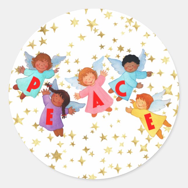 Sticker Rond Paix avec les anges (Devant)