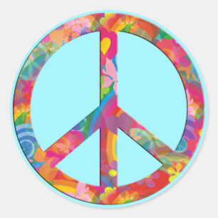 Sticker Rond Paix de l'énergie des fleurs cyan