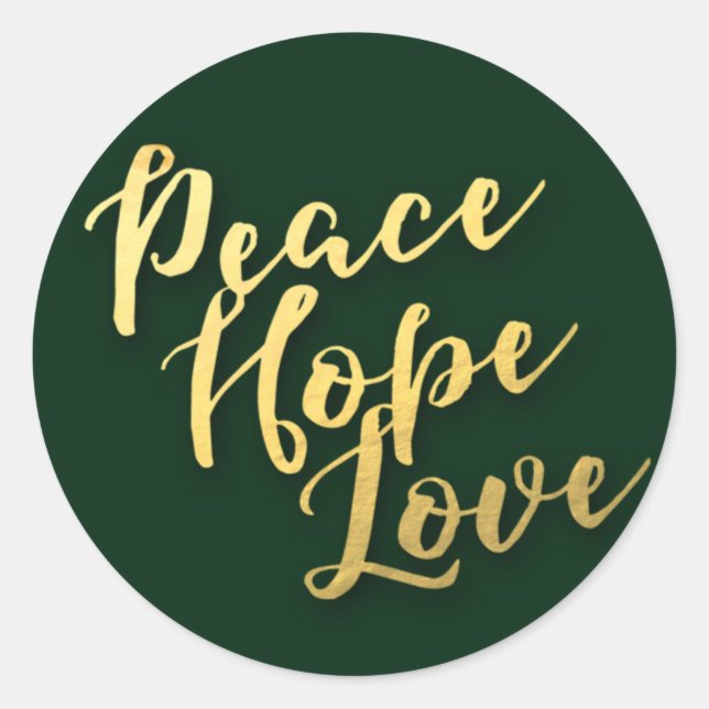 Sticker Rond Paix, Espoir et amour Lettres or (Devant)