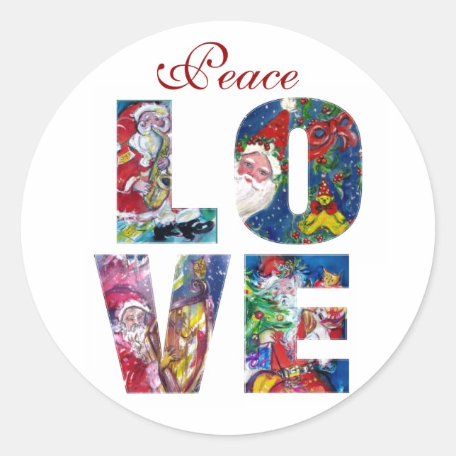 STICKER ROND PAIX - LOVE MUSICAL PÈRE NOËL XMAS CLASSIQUE ROU (Devant)