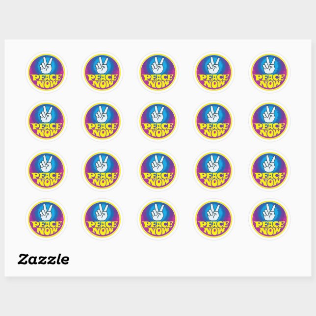 Sticker Rond Paix maintenant Super style hippie rétro (Feuille)