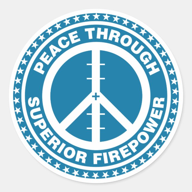 Sticker Rond Paix par une puissance de feu supérieure - Bleu (Devant)