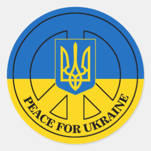 Sticker Rond Paix pour l'Ukraine, Drapeau de l'Ukraine, Emblème