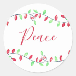 Sticker Rond Paix Rouge Vert Noël Chaîne Lights