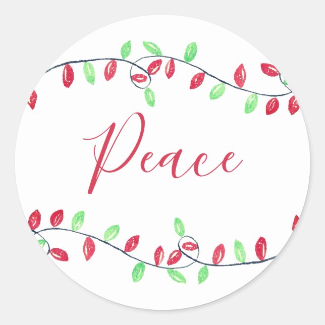 Sticker Rond Paix Rouge Vert Noël Chaîne Lights (Devant)