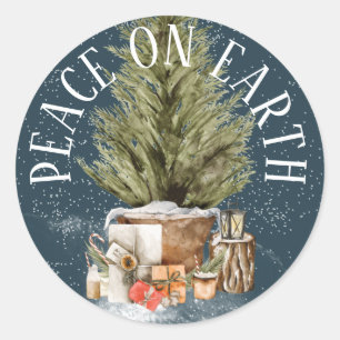 STICKER ROND PAIX SUR TERRE ARBRE DE NOËL