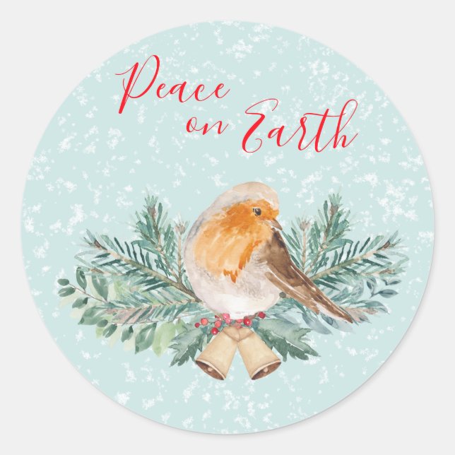 Sticker Rond Paix sur Terre Hiver Robin Noël chrétien (Devant)