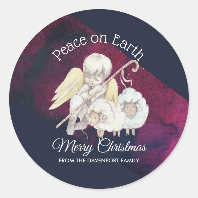 Sticker Rond Paix sur Terre Joyeux berger de Noël (Devant)