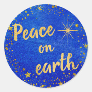 Sticker Rond Paix sur Terre Noël bleu et or