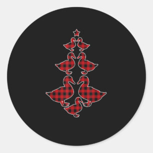 Sticker Rond Pajamas de Noël Arbre de Buffle Rouge Plaqué