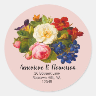 Sticker Rond Pale Acacia Roses Blanches Rouge Bleu Bleu Bleu Pa
