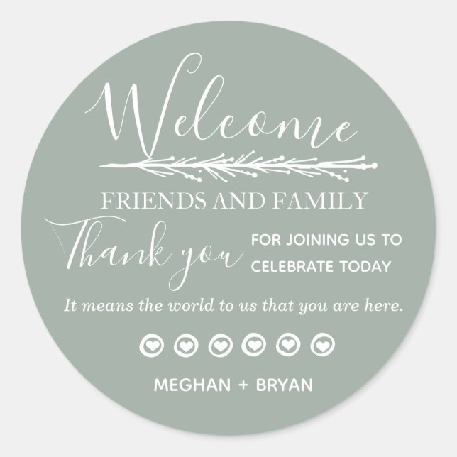 Sticker Rond Pale Green Merci Mariage Amis et famille (Devant)