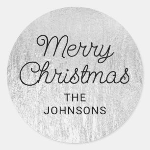 Sticker Rond Pale Silver Glam Texture Joyeux Noël