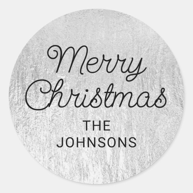 Sticker Rond Pale Silver Glam Texture Joyeux Noël (Devant)