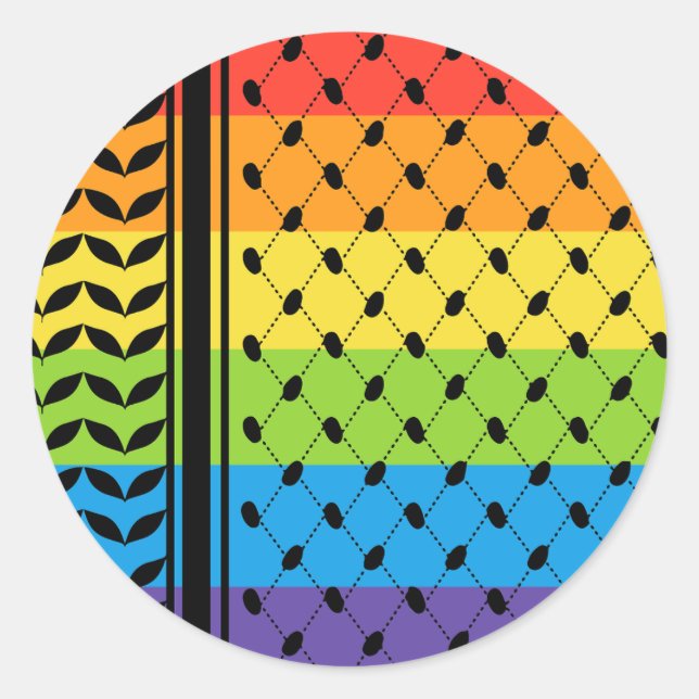 Sticker Rond Palestine LGBT Rainbow Keffiyeh Motif Scarf (Devant)