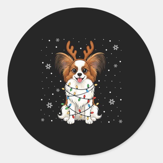 Sticker Rond Pallon Dog Christmas Lights Reindeer Funny Xmas Do (Devant)