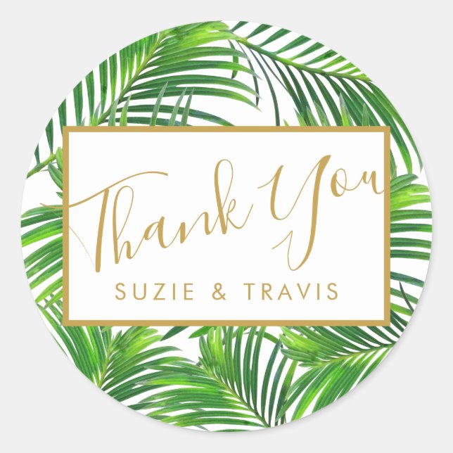 Sticker Rond Palm de verdure tropicale Feuille Merci Favoriser (Devant)