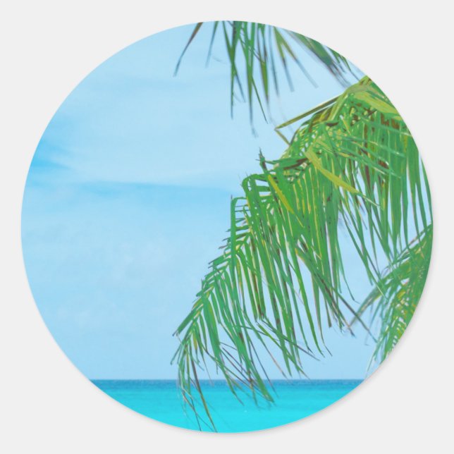 Sticker Rond Palm Feuille bleu ciel bleu nuages bleu marine (Devant)