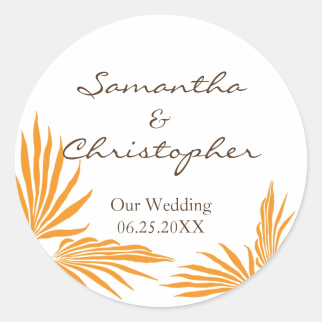 Sticker Rond Palm orange feuille mariage tropicale faveur phoqu (Devant)