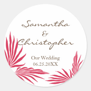Sticker Rond Palm rouge feuille mariage tropicale faveur phoque