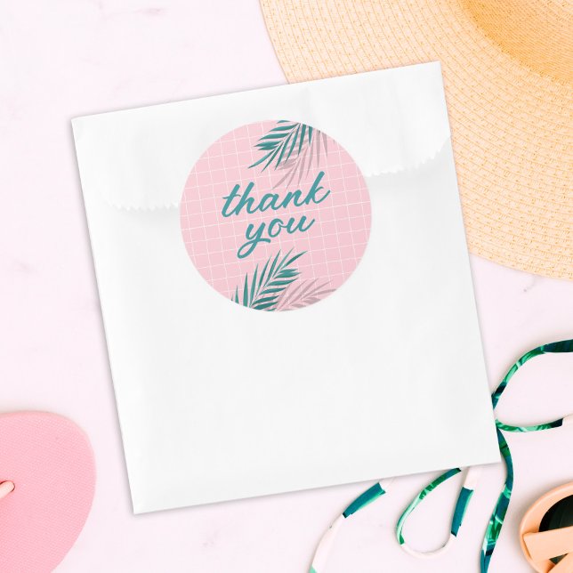 Sticker Rond Palm Springs Pool Party Rose Adulte Anniversaire (palm leaves thank you sticker)