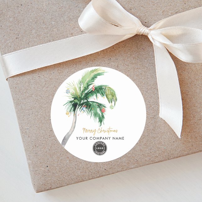 Sticker Rond Palm Tree Business Logo de Noël Employé Swag (Christmas Palm Tree Business Logo Greetings Round Sticker)