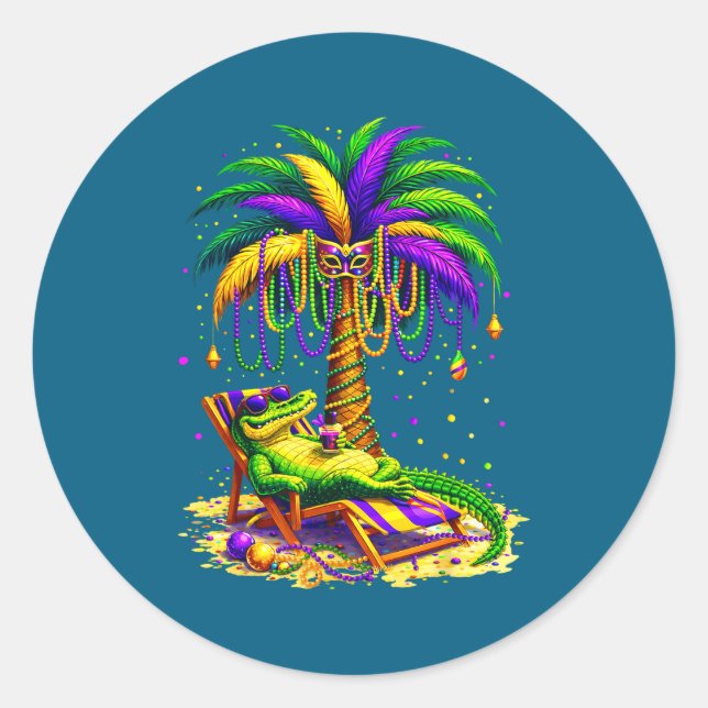 Sticker Rond Palm Tree Mardi Gras Hawaiian Trocal Louisiana All (Devant)