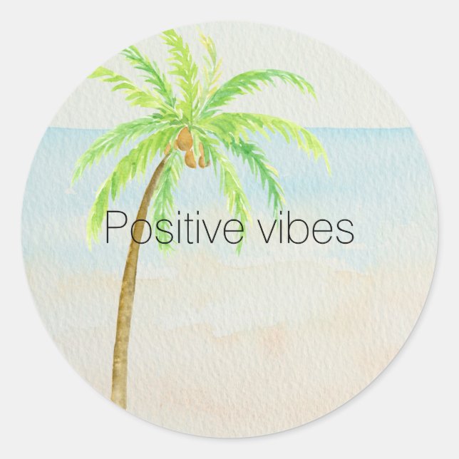 Sticker Rond Palm tropical Ocean Beach (Devant)