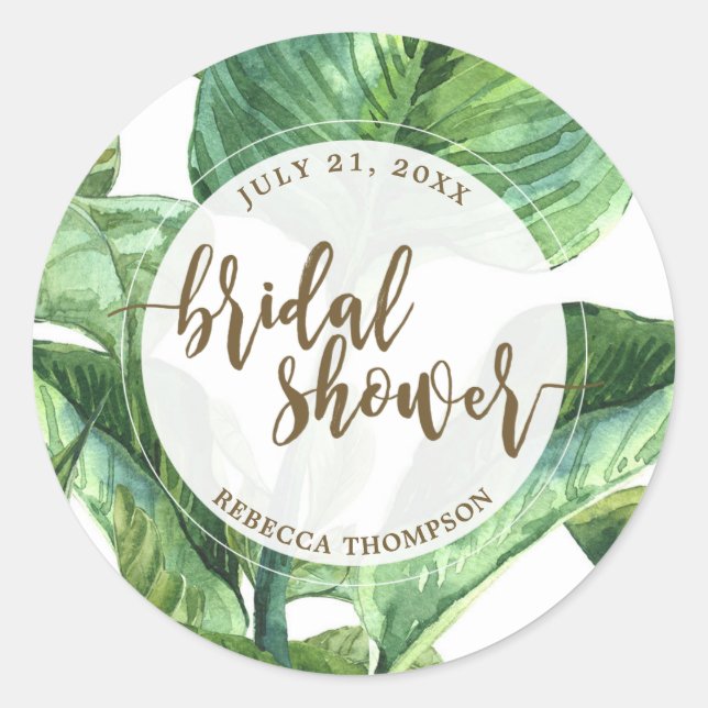 Sticker Rond palme de douche nuptiale feuille tropicale (Devant)