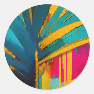 Sticker Rond Palme d'or – Énergie Tropicale Abstraite