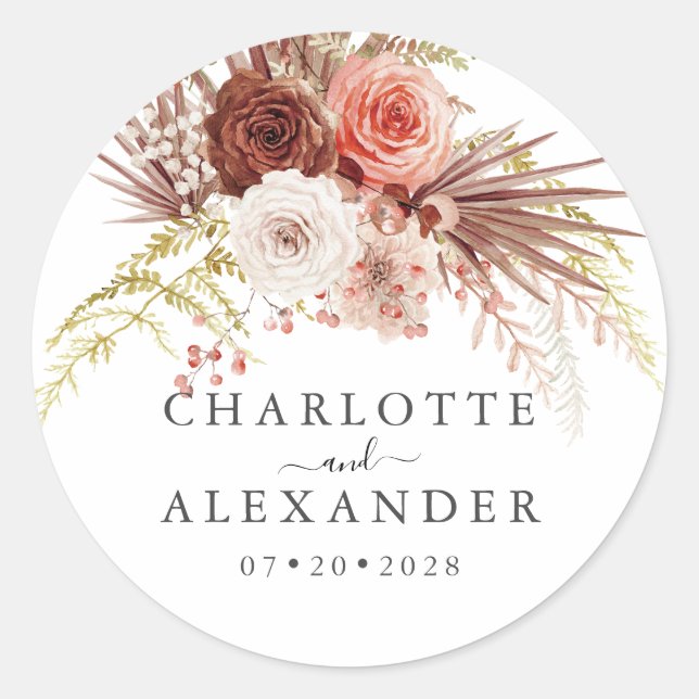 Sticker Rond Palmetto Rust Orange Terracotta Mariage Floral (Devant)