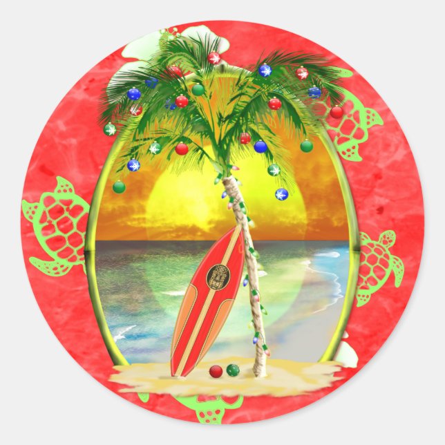 Sticker Rond Palmier de Noël tropical (Devant)