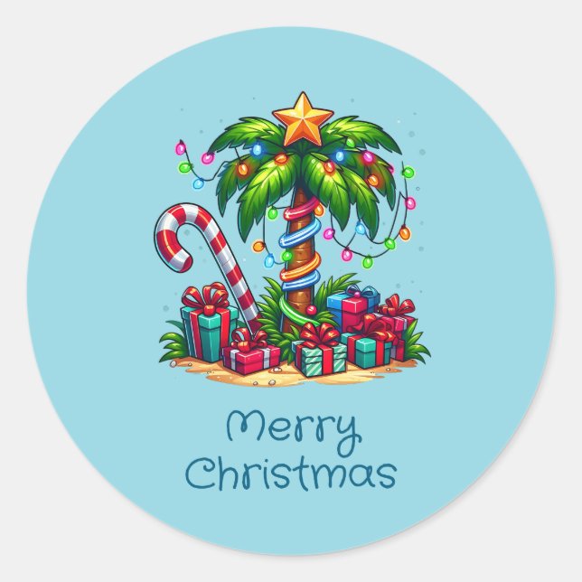 Sticker Rond Palmier de Noël tropical (Devant)