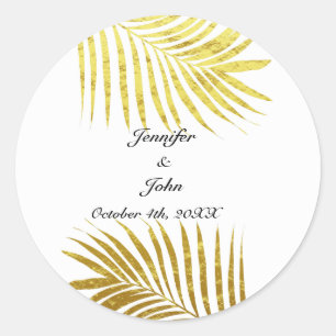 Sticker Rond Palmier Foliage or Feuille Mariage blanc